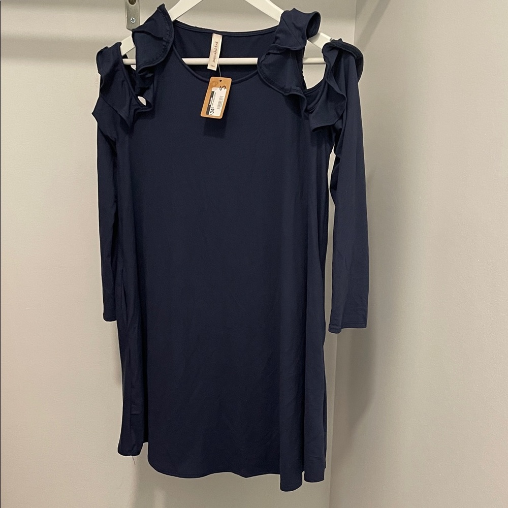 Peppermint Navy Ruffle Mini Dress